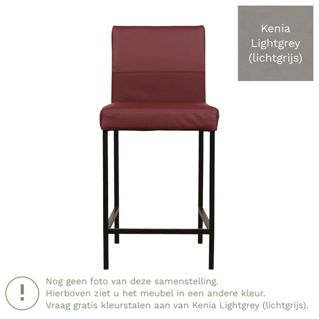 afbeelding van Leren barkruk Bright laag - Kenia Lightgrey (lichtgrijs) - Poten staal vierkant RVS