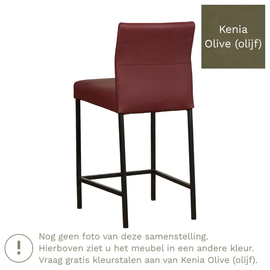 afbeelding van Leren barkruk Bright laag - Kenia Olive (olijf) - Poten staal vierkant RVS