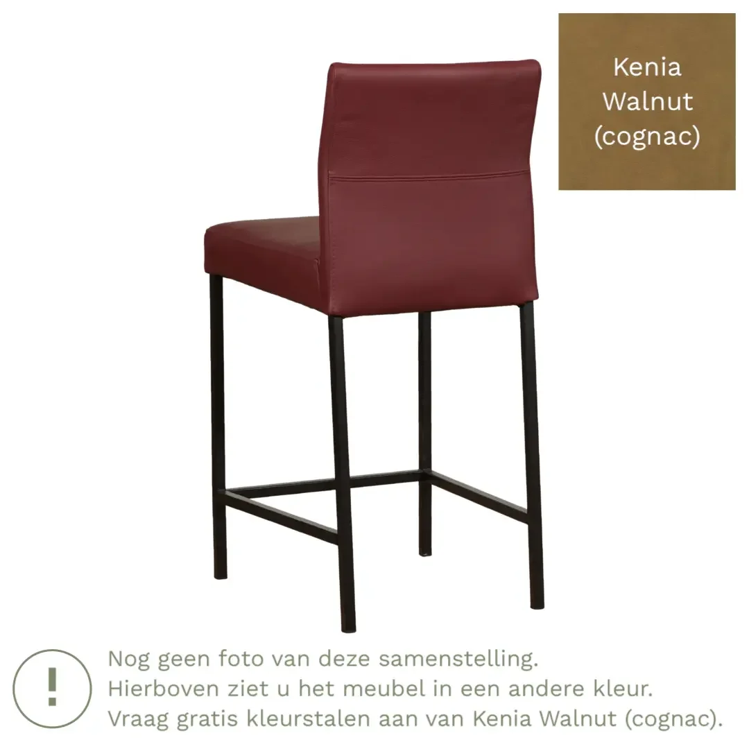 afbeelding van Leren barkruk Bright laag - Kenia Walnut (cognac) - Poten staal vierkant RVS