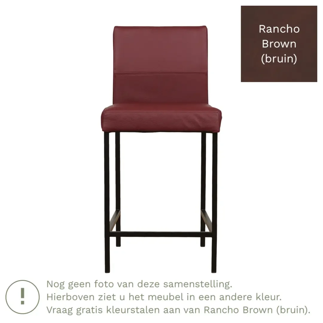 afbeelding van Leren barkruk Bright laag - Rancho Brown (bruin) - Poten staal vierkant RVS
