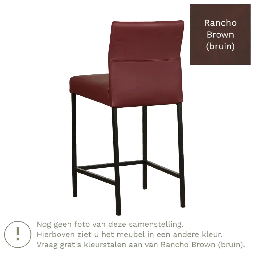 afbeelding van Leren barkruk Bright laag - Rancho Brown (bruin) - Poten staal vierkant RVS