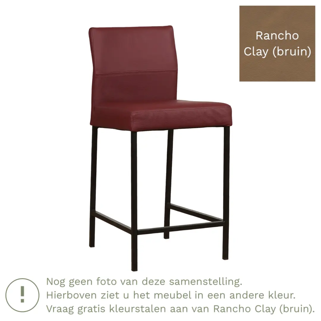 afbeelding van Leren barkruk Bright laag - Rancho Clay (bruin) - Poten staal vierkant RVS