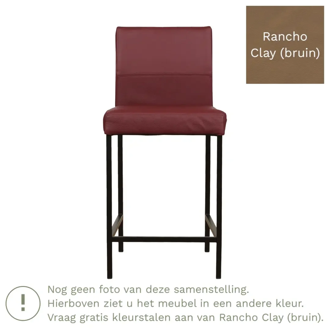 afbeelding van Leren barkruk Bright laag - Rancho Clay (bruin) - Poten staal vierkant RVS