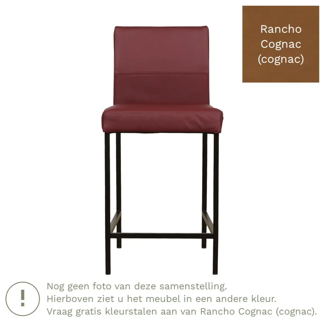afbeelding van Leren barkruk Bright laag - Rancho Cognac (cognac) - Poten staal vierkant zwart