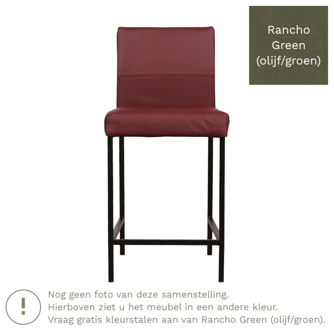 afbeelding van Leren barkruk Bright laag - Rancho Green (olijf/groen) - Poten staal vierkant zwart