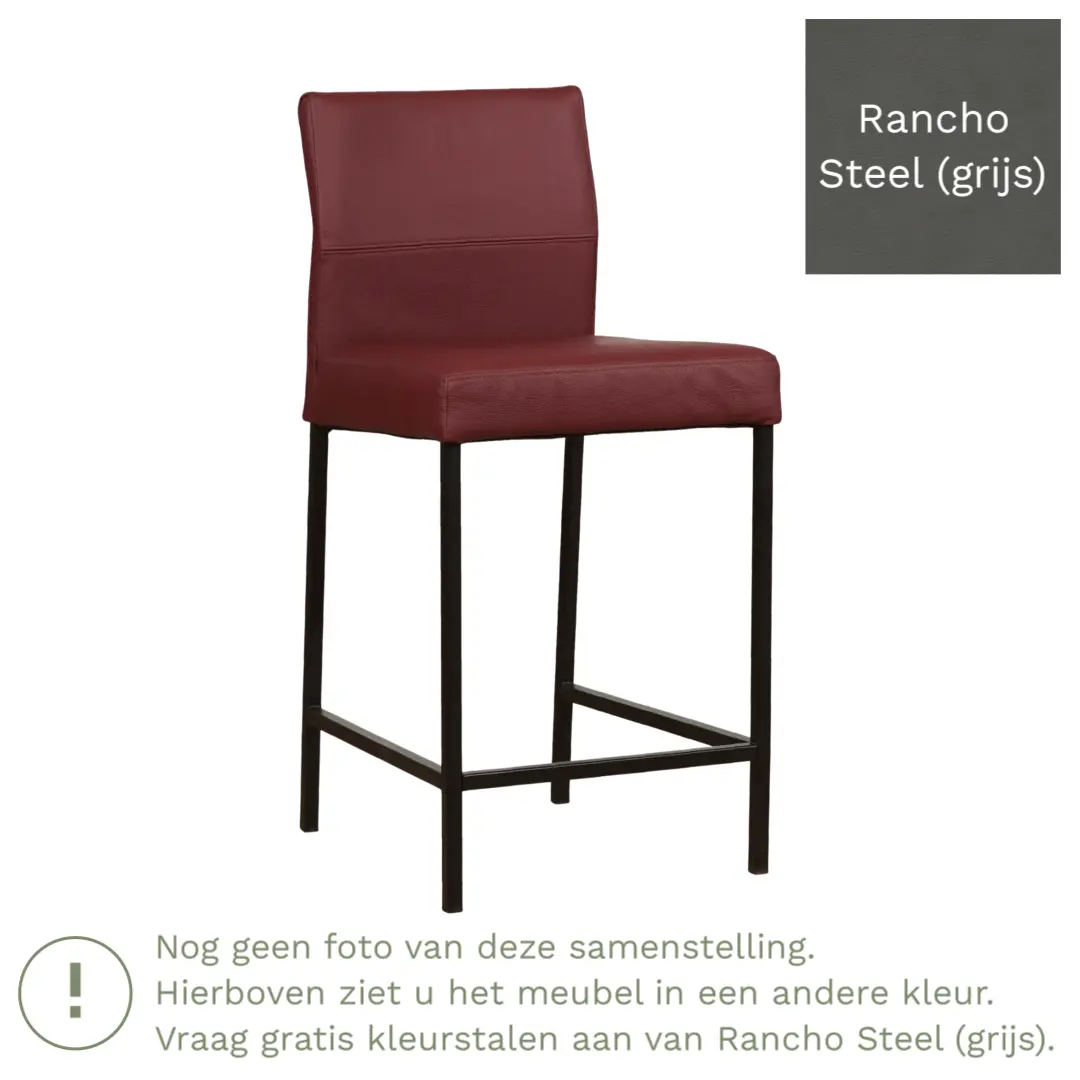 afbeelding van Leren barkruk Bright laag - Rancho Steel (grijs) - Poten staal vierkant zwart