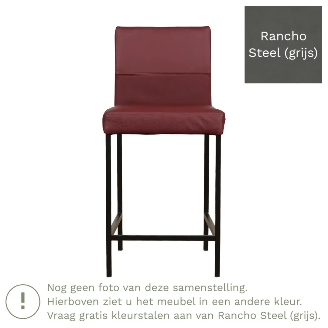 afbeelding van Leren barkruk Bright laag - Rancho Steel (grijs) - Poten staal vierkant zwart