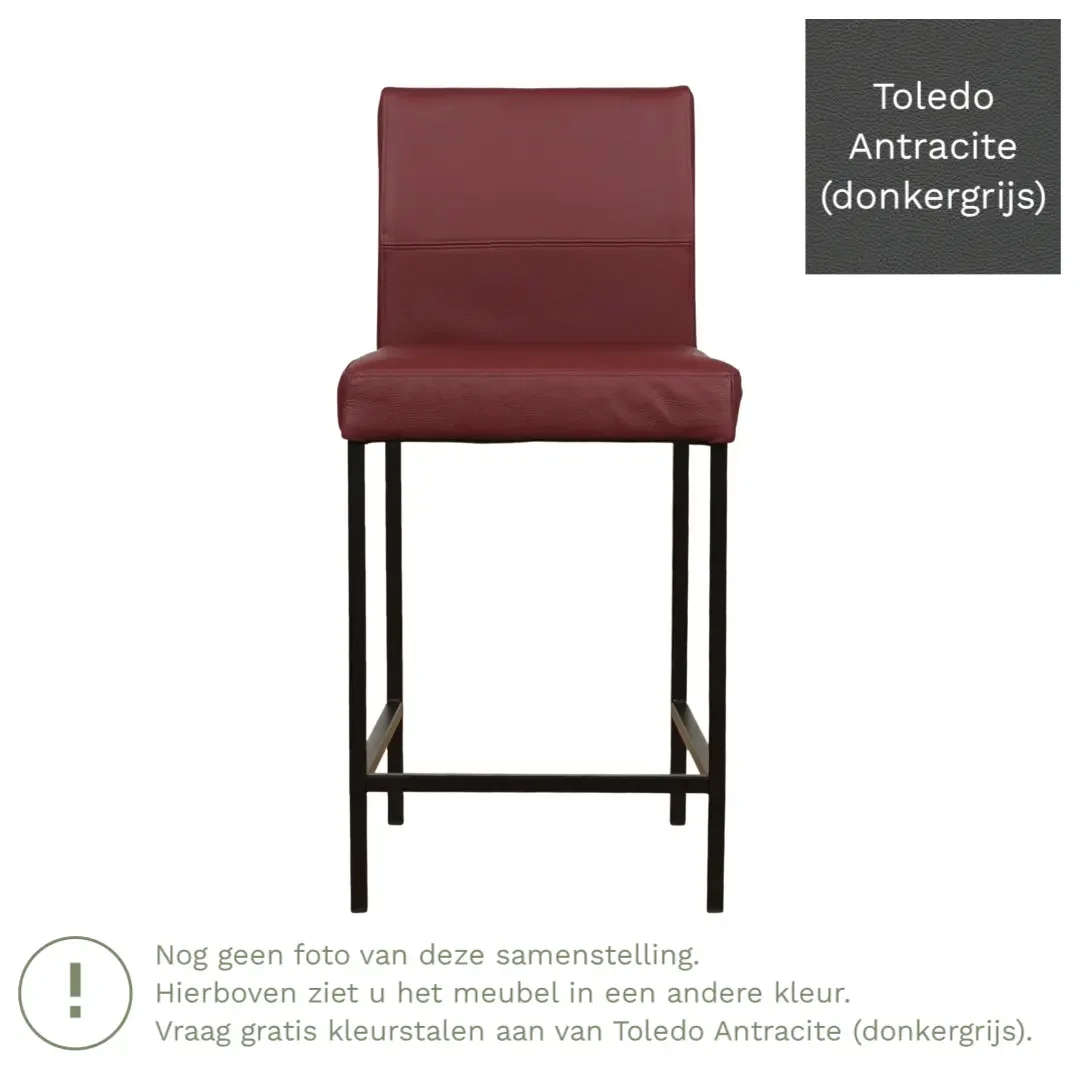 afbeelding van Leren barkruk Bright laag - Toledo Antracite (donkergrijs) - Poten staal vierkant RVS