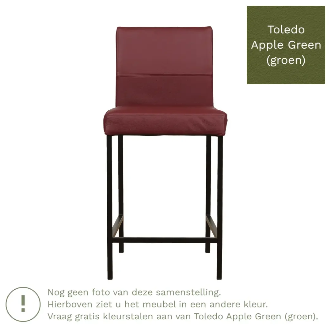 afbeelding van Leren barkruk Bright laag - Toledo Apple Green (groen) - Poten staal vierkant RVS