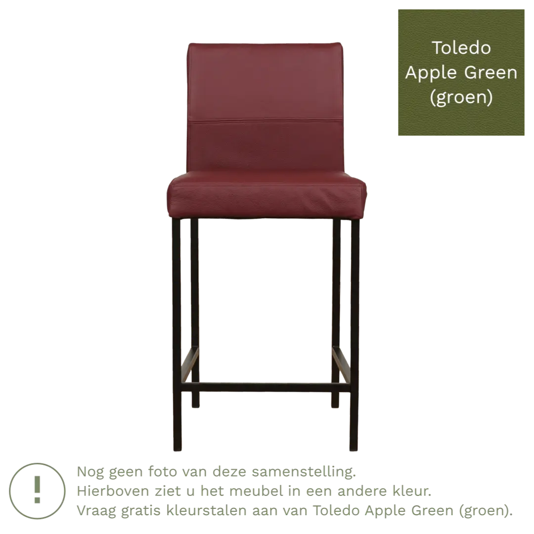 afbeelding van Leren barkruk Bright laag - Toledo Apple Green (groen) - Poten staal vierkant zwart