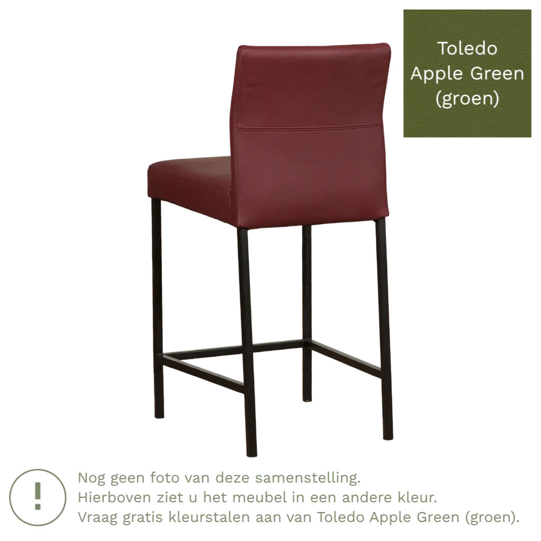 afbeelding van Leren barkruk Bright laag - Toledo Apple Green (groen) - Poten staal vierkant zwart