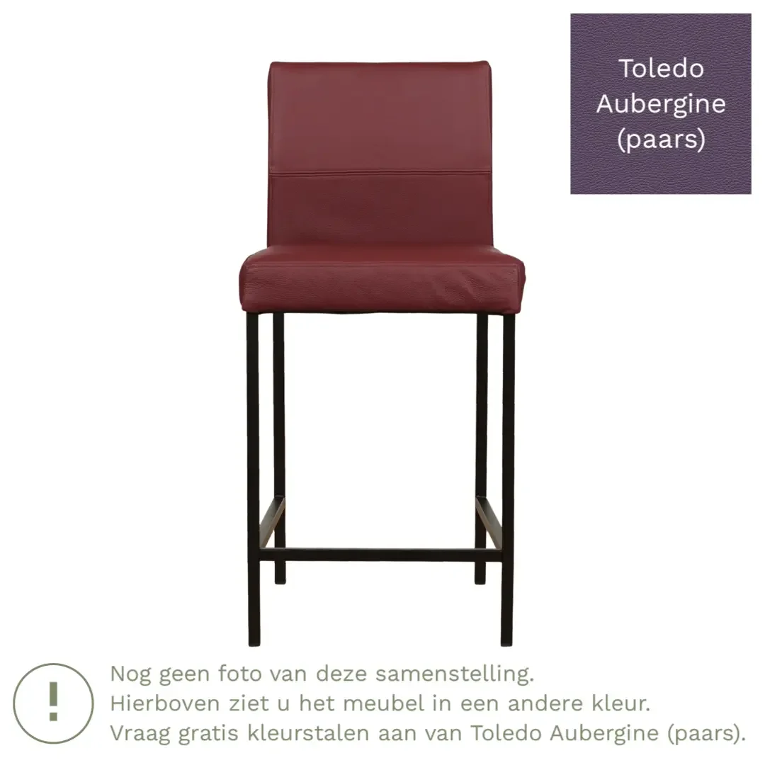 afbeelding van Leren barkruk Bright laag - Toledo Aubergine (paars) - Poten staal vierkant RVS