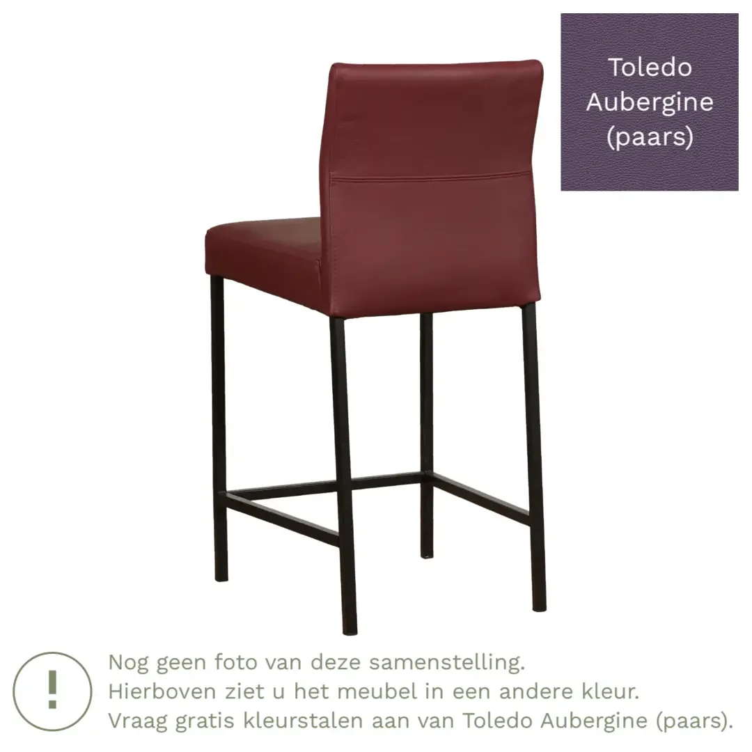 afbeelding van Leren barkruk Bright laag - Toledo Aubergine (paars) - Poten staal vierkant RVS