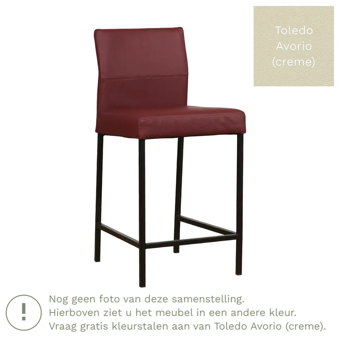 afbeelding van Leren barkruk Bright laag - Toledo Avorio (crème) - Poten staal vierkant RVS