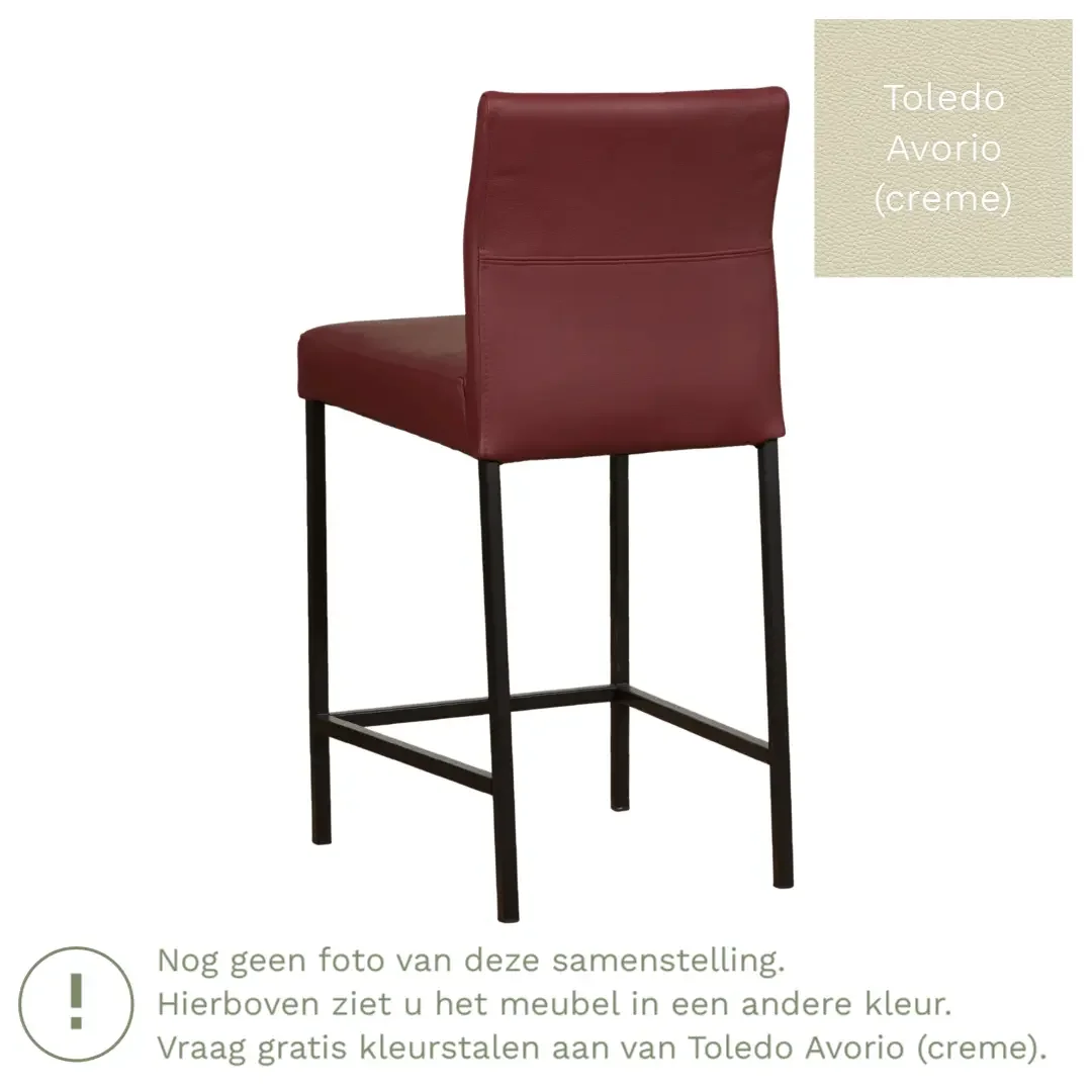 afbeelding van Leren barkruk Bright laag - Toledo Avorio (crème) - Poten staal vierkant RVS
