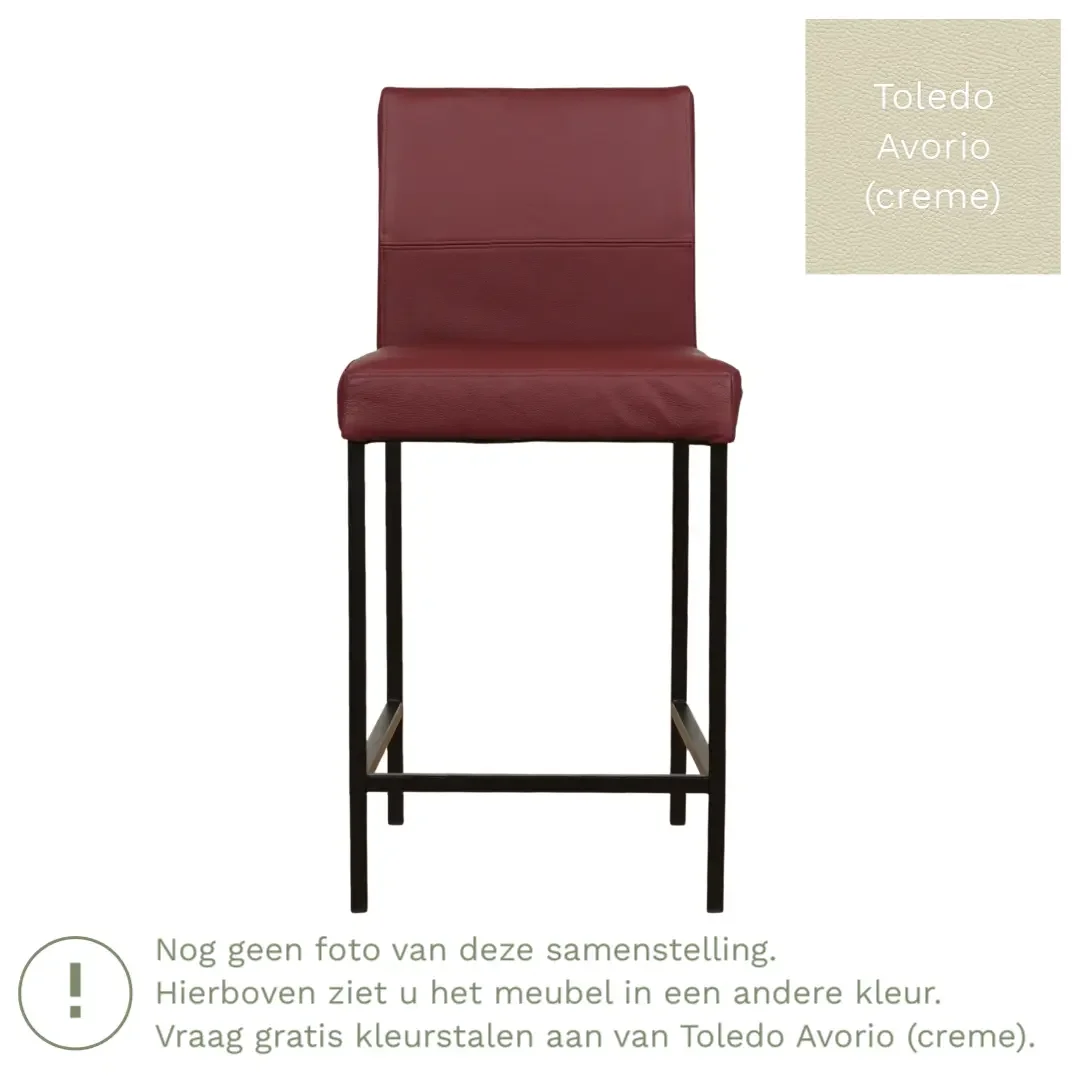 afbeelding van Leren barkruk Bright laag - Toledo Avorio (crème) - Poten staal vierkant zwart