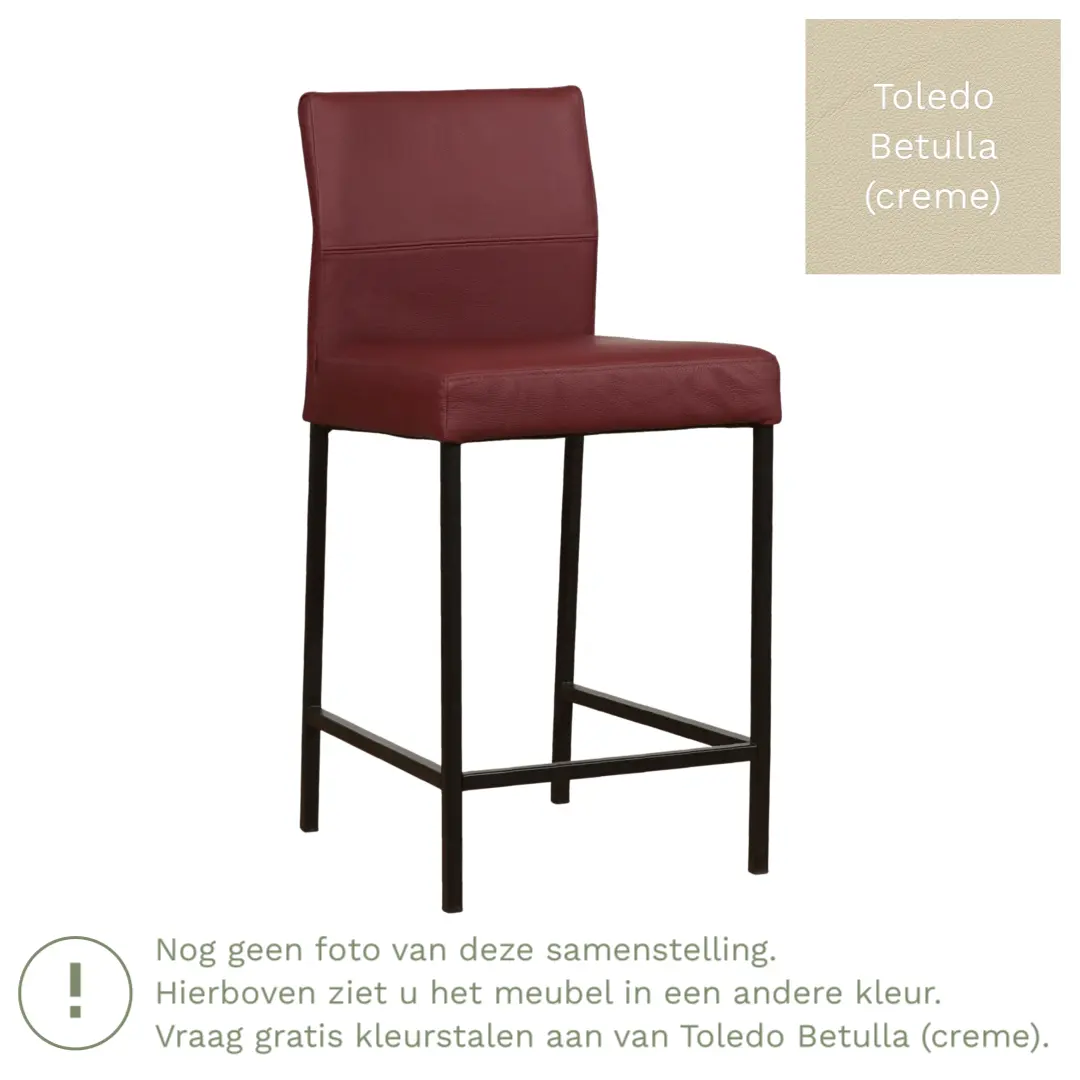 afbeelding van Leren barkruk Bright laag - Toledo Betulla (crème) - Poten staal vierkant RVS