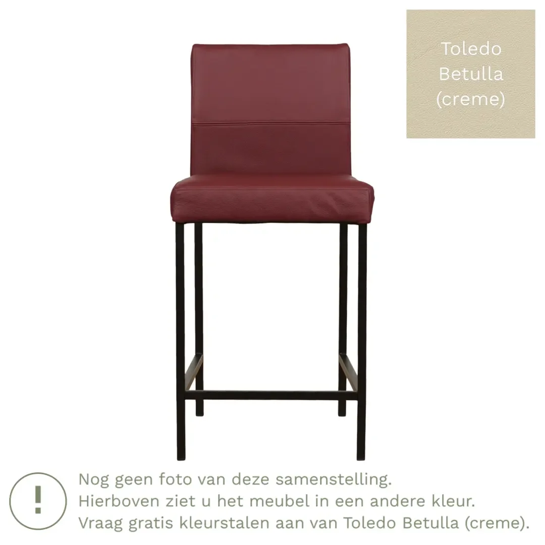 afbeelding van Leren barkruk Bright laag - Toledo Betulla (crème) - Poten staal vierkant zwart