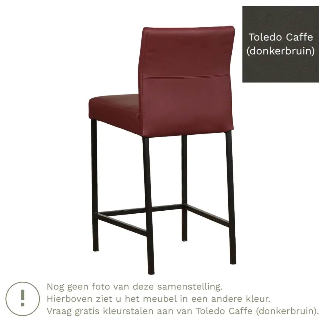 afbeelding van Leren barkruk Bright laag - Toledo Caffe (donkerbruin) - Poten staal vierkant zwart