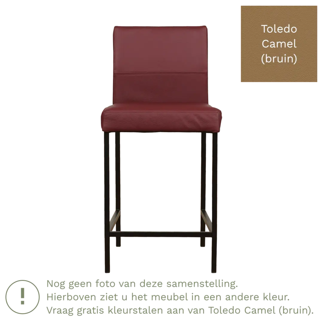 afbeelding van Leren barkruk Bright laag - Toledo Camel (bruin) - Poten staal vierkant RVS