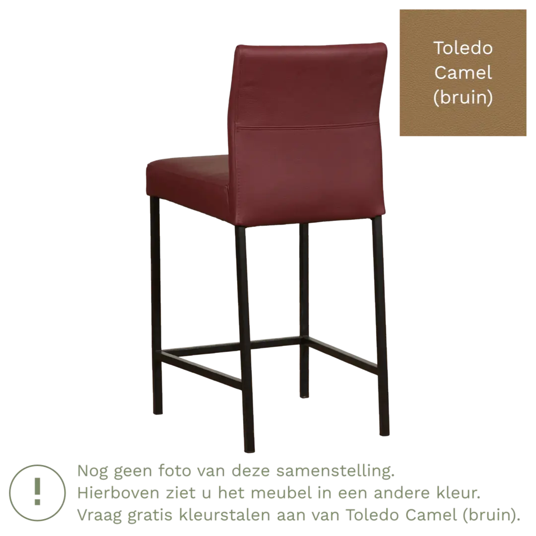 afbeelding van Leren barkruk Bright laag - Toledo Camel (bruin) - Poten staal vierkant RVS