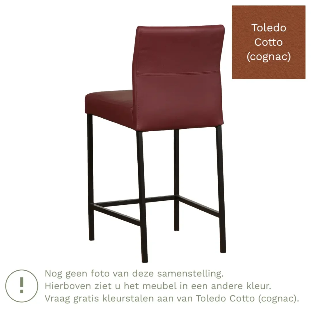 afbeelding van Leren barkruk Bright laag - Toledo Cotto (cognac) - Poten staal vierkant RVS