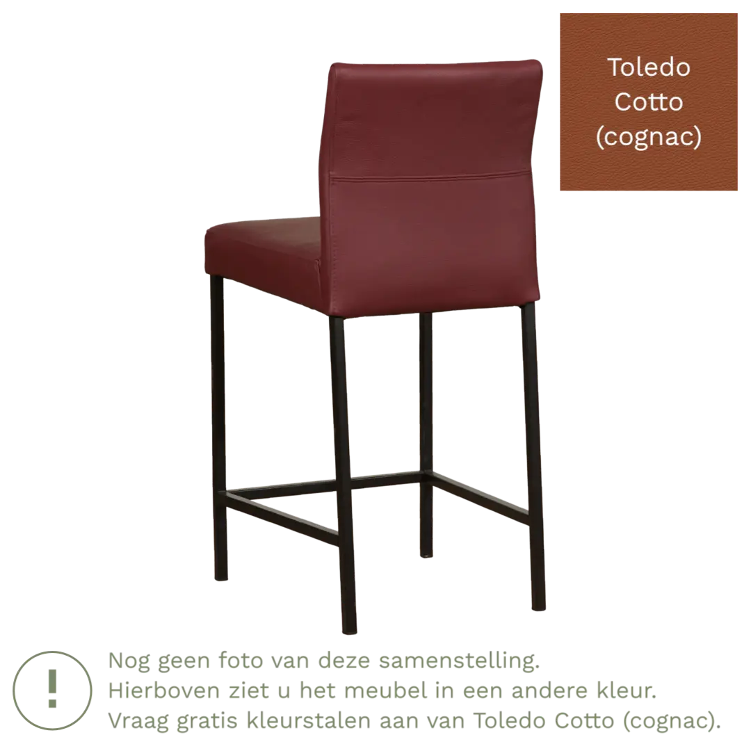 afbeelding van Leren barkruk Bright laag - Toledo Cotto (cognac) - Poten staal vierkant zwart