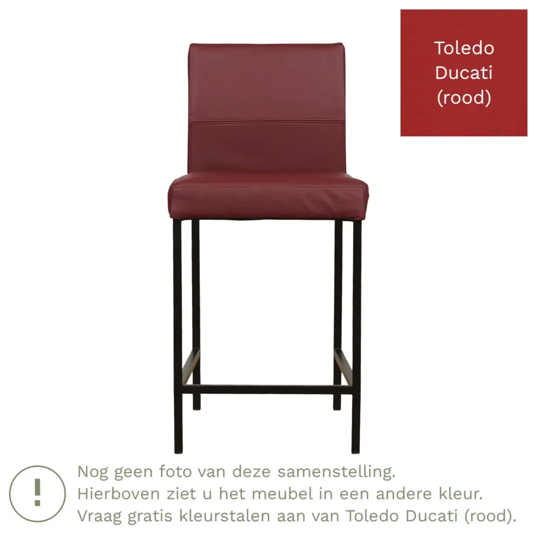 afbeelding van Leren barkruk Bright laag - Toledo Ducati (rood) - Poten staal vierkant zwart