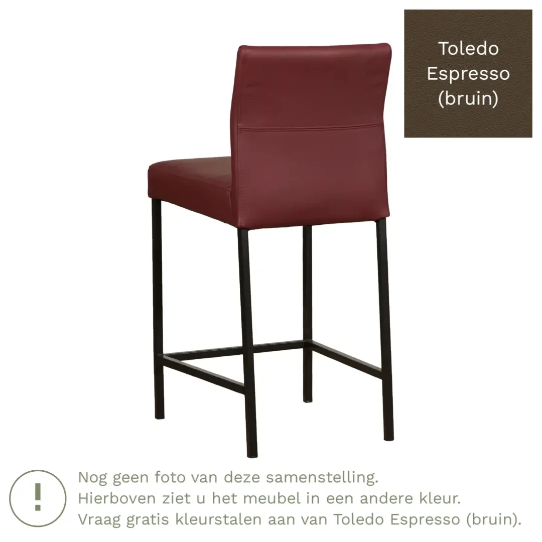 afbeelding van Leren barkruk Bright laag - Toledo Espresso (bruin) - Poten staal vierkant RVS