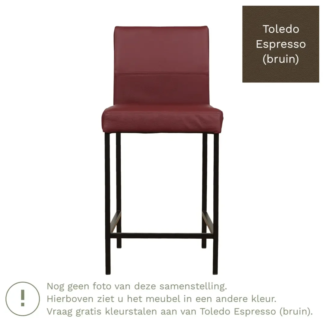 afbeelding van Leren barkruk Bright laag - Toledo Espresso (bruin) - Poten staal vierkant zwart