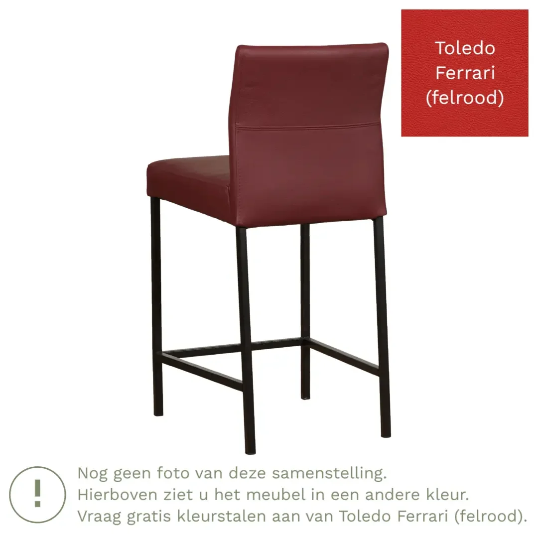 afbeelding van Leren barkruk Bright laag - Toledo Ferrari (felrood) - Poten staal vierkant zwart