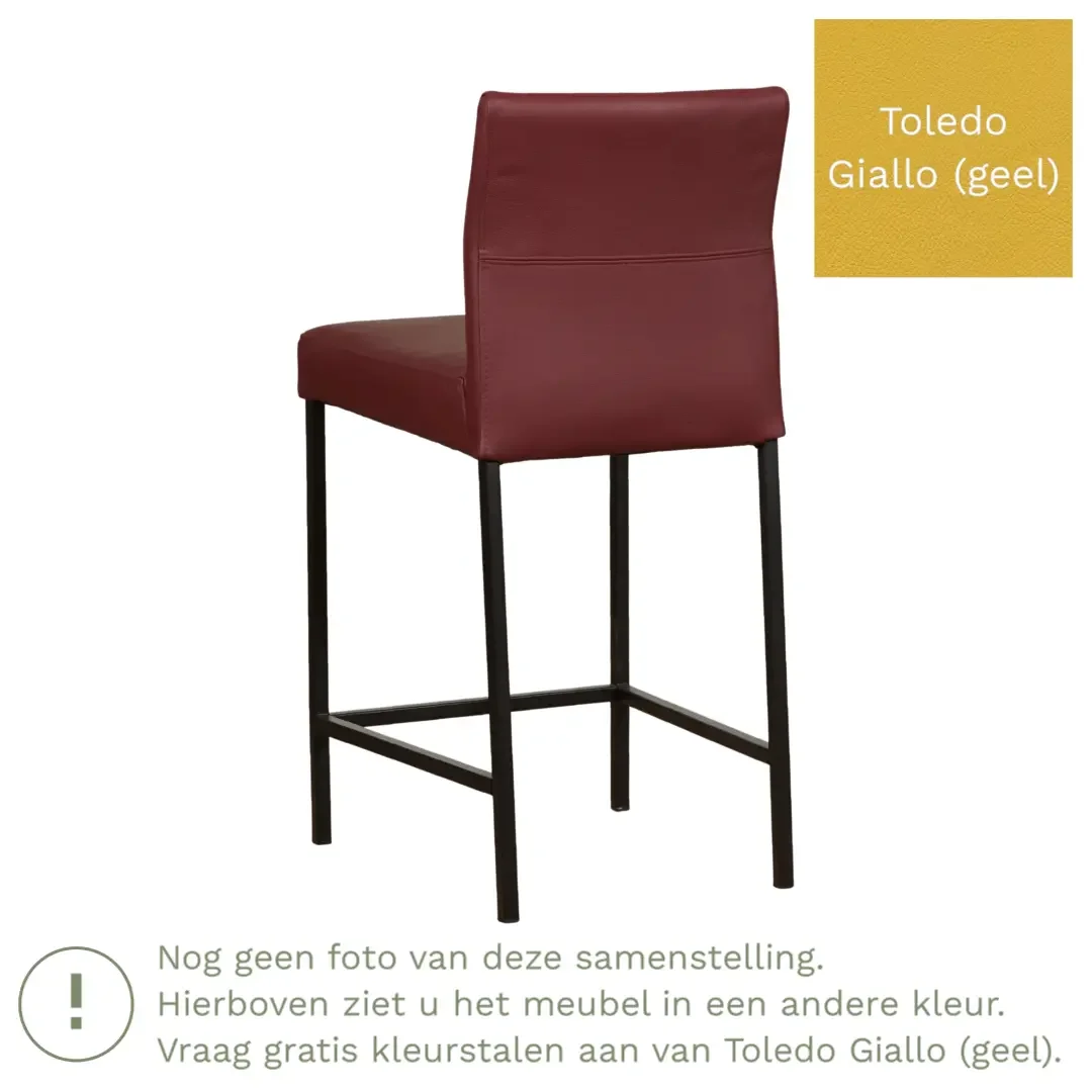 afbeelding van Leren barkruk Bright laag - Toledo Giallo (geel) - Poten staal vierkant zwart