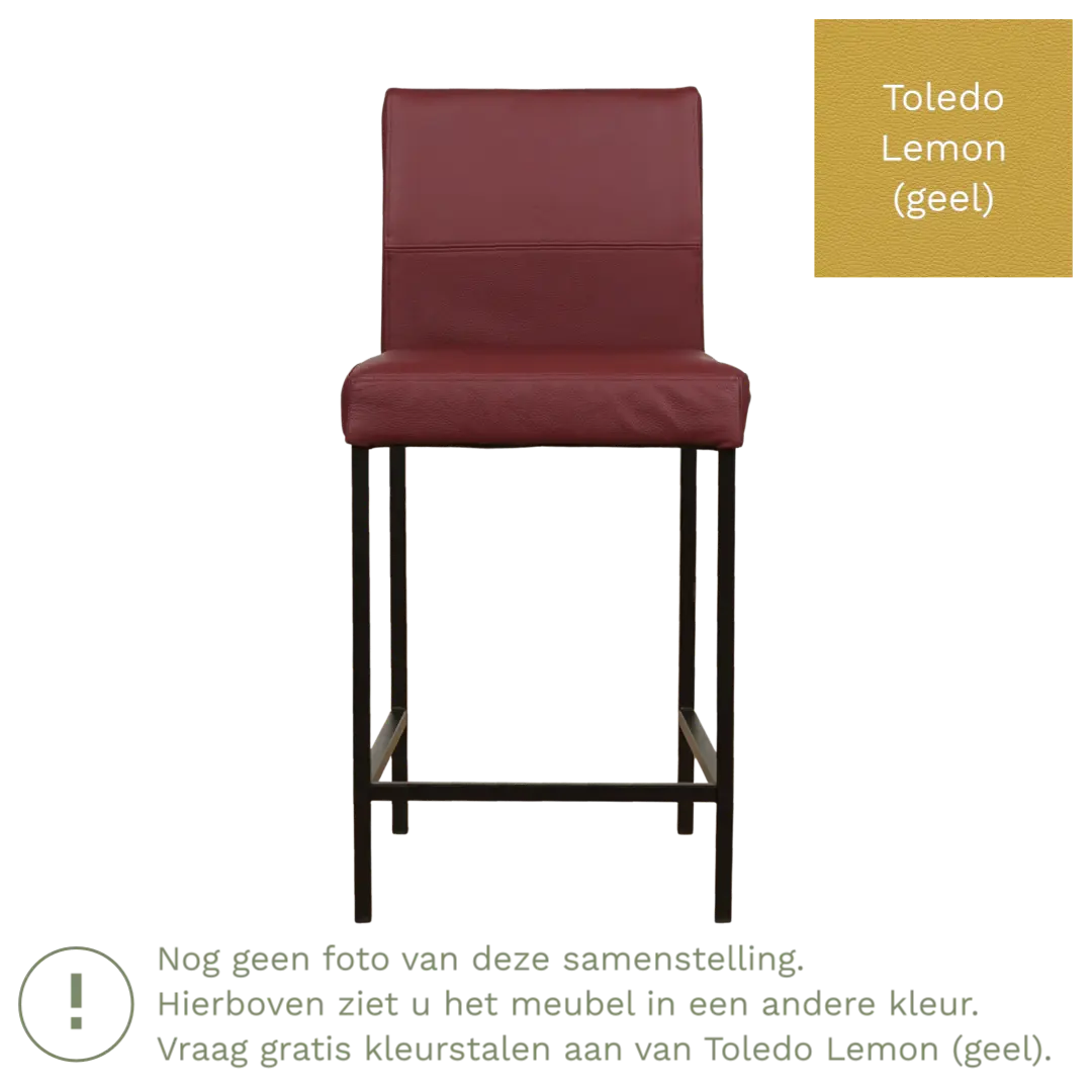 afbeelding van Leren barkruk Bright laag - Toledo Lemon (geel) - Poten staal vierkant zwart