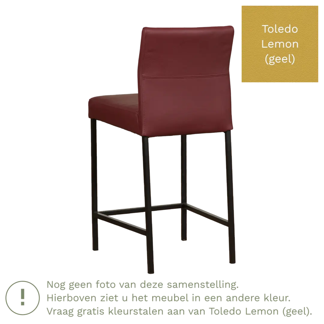 afbeelding van Leren barkruk Bright laag - Toledo Lemon (geel) - Poten staal vierkant zwart