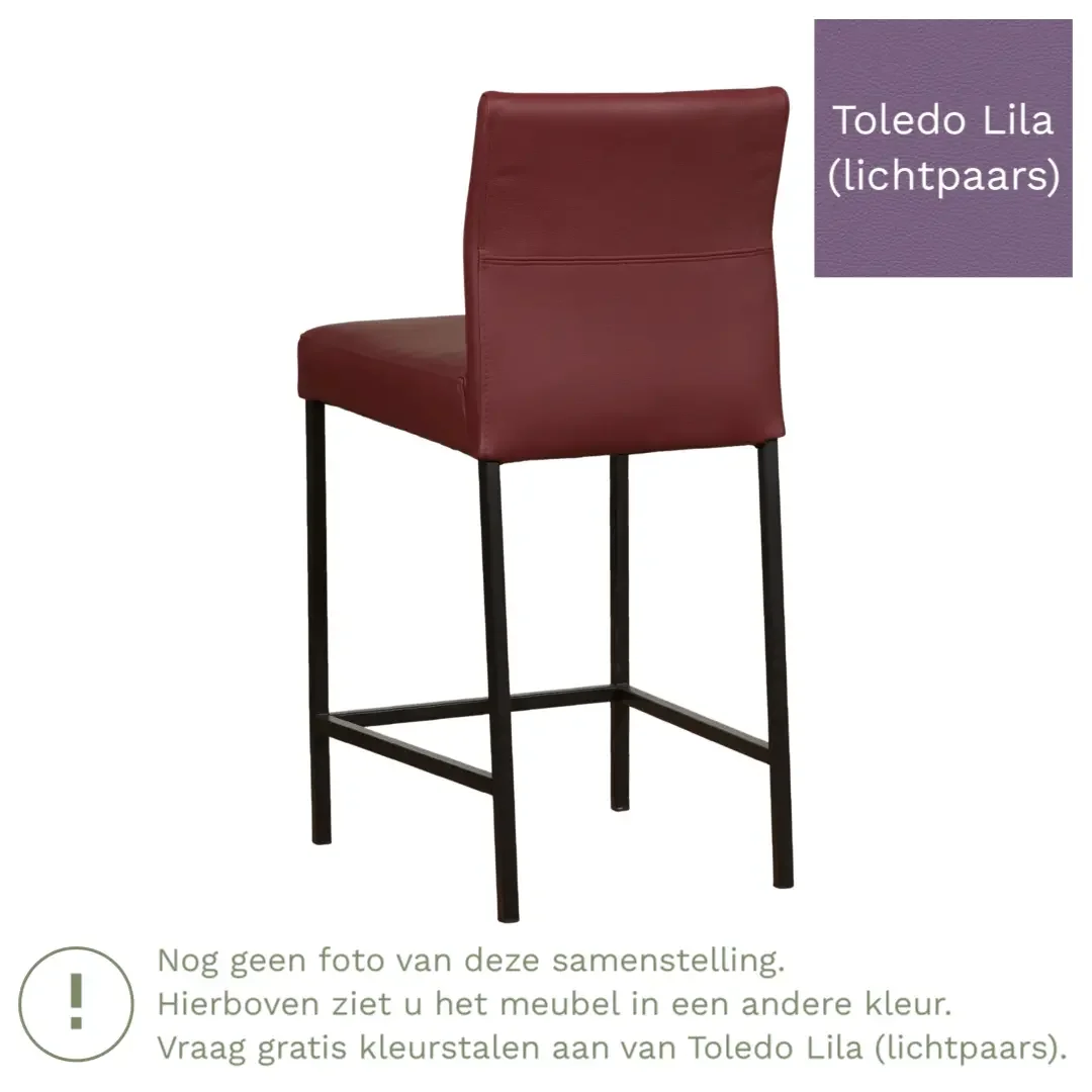 afbeelding van Leren barkruk Bright laag - Toledo Lila (lichtpaars) - Poten staal vierkant RVS