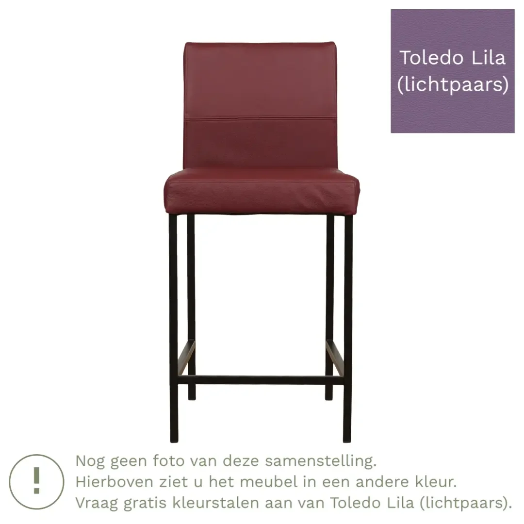 afbeelding van Leren barkruk Bright laag - Toledo Lila (lichtpaars) - Poten staal vierkant zwart