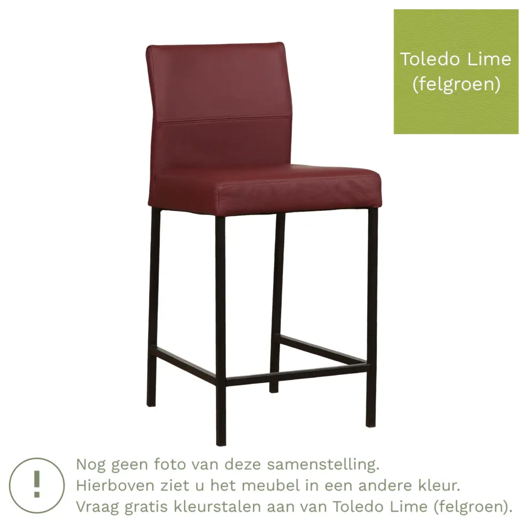 afbeelding van Leren barkruk Bright laag - Toledo Lime (felgroen) - Poten staal vierkant zwart