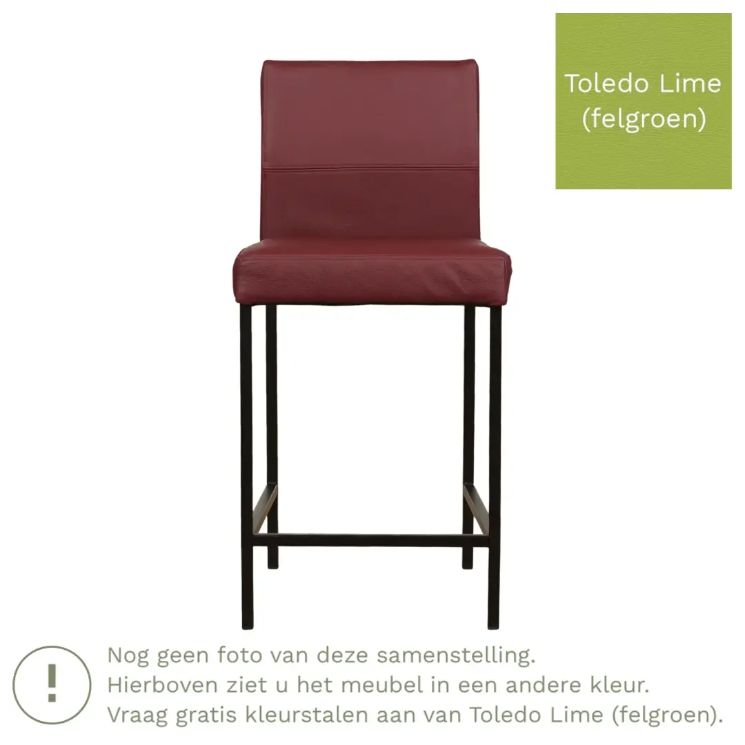 afbeelding van Leren barkruk Bright laag - Toledo Lime (felgroen) - Poten staal vierkant zwart
