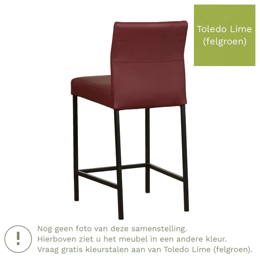 afbeelding van Leren barkruk Bright laag - Toledo Lime (felgroen) - Poten staal vierkant zwart