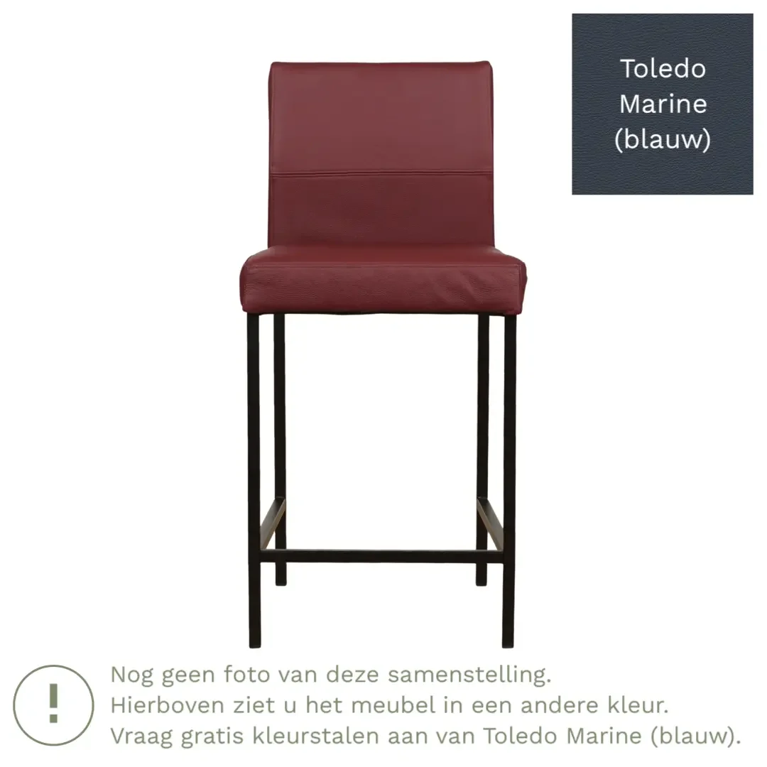 afbeelding van Leren barkruk Bright laag - Toledo Marine (blauw) - Poten staal vierkant zwart