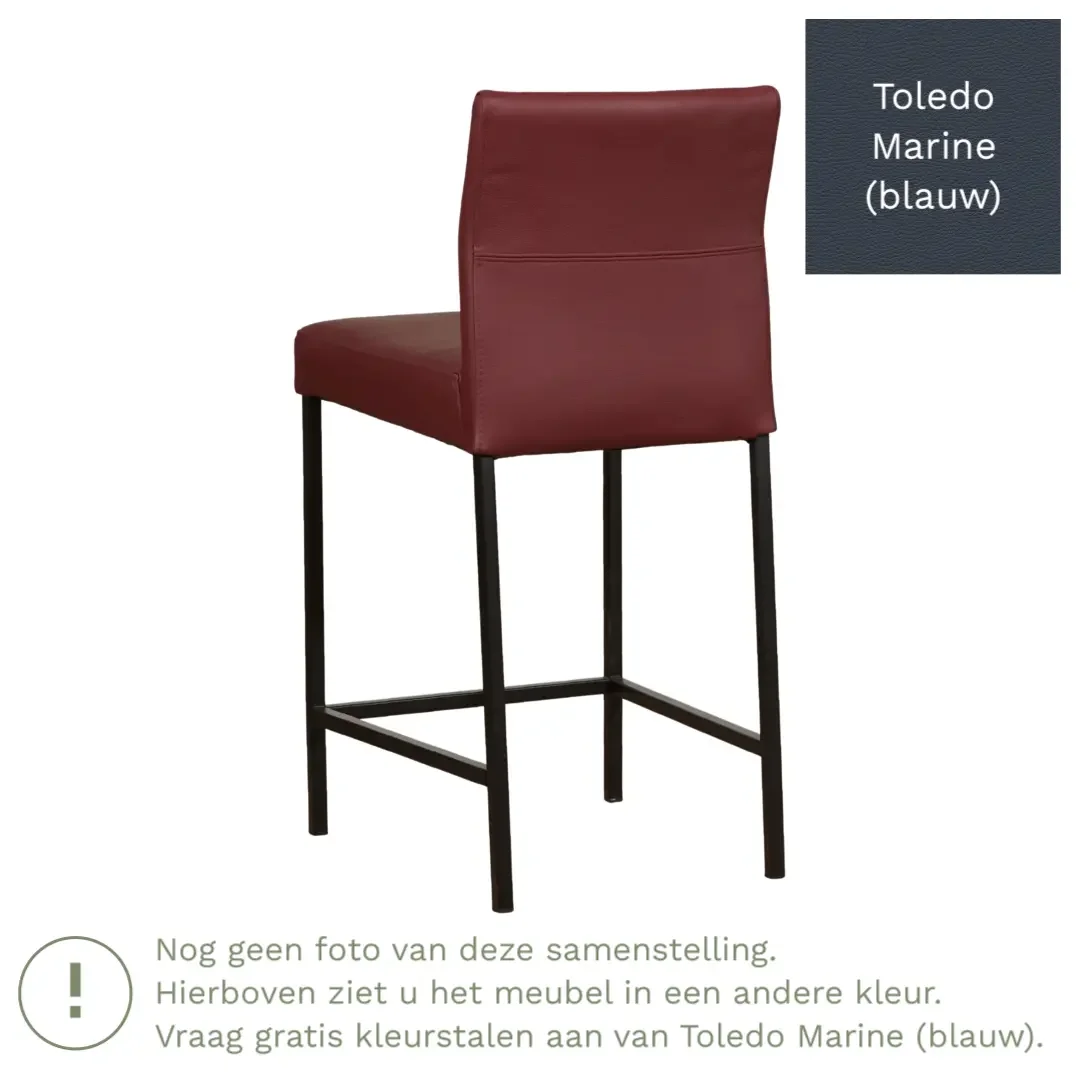afbeelding van Leren barkruk Bright laag - Toledo Marine (blauw) - Poten staal vierkant zwart