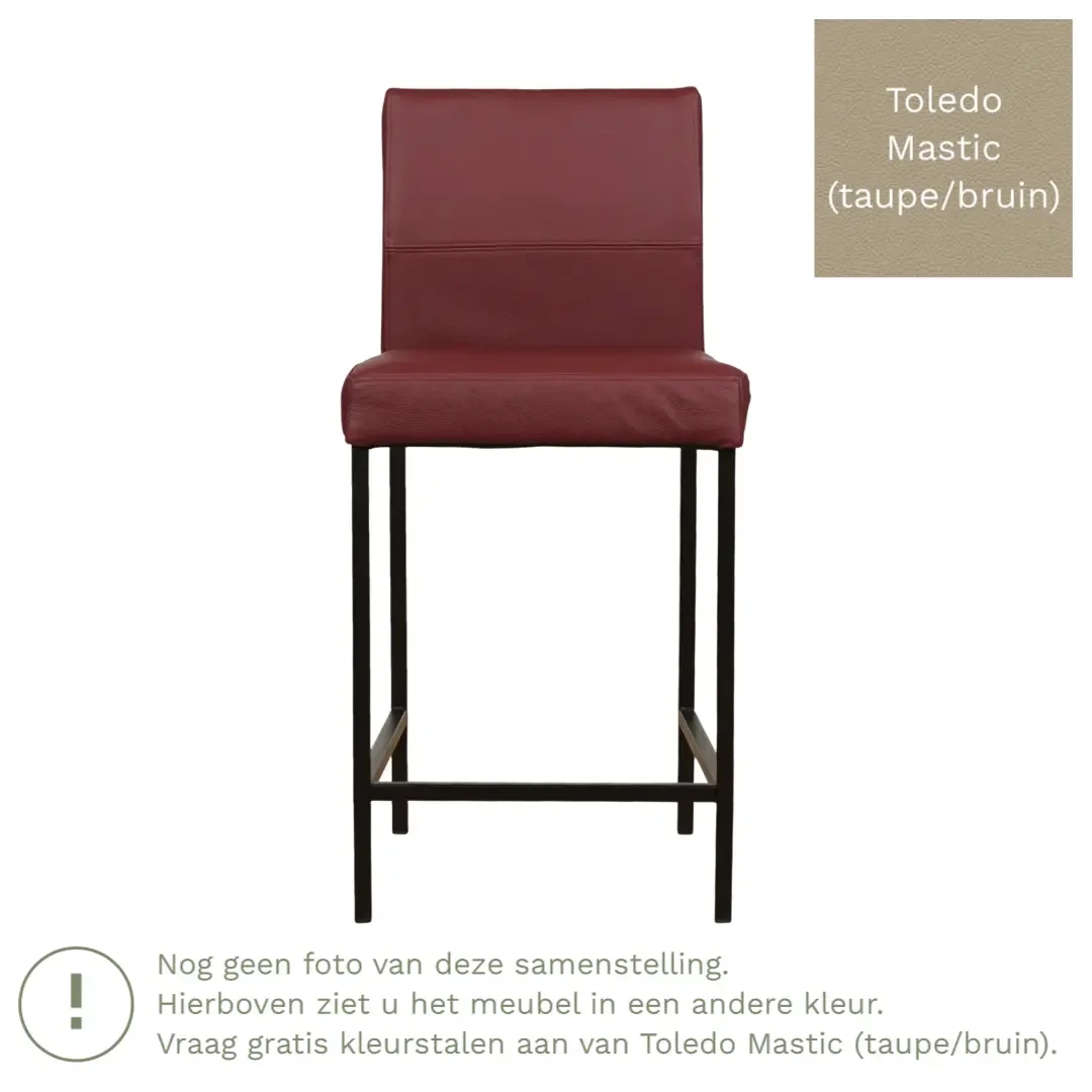 afbeelding van Leren barkruk Bright laag - Toledo Mastic (taupe/bruin) - Poten staal vierkant RVS