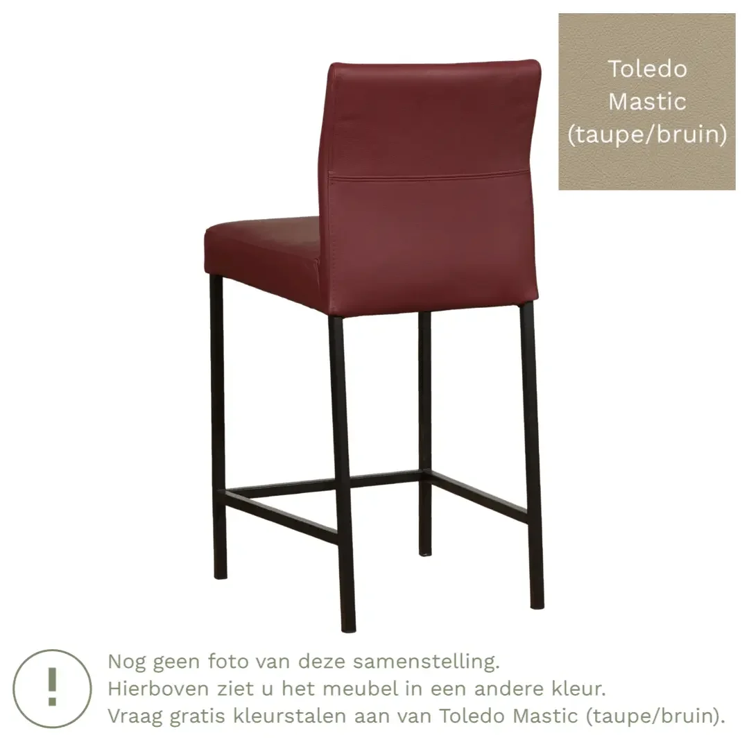 afbeelding van Leren barkruk Bright laag - Toledo Mastic (taupe/bruin) - Poten staal vierkant RVS