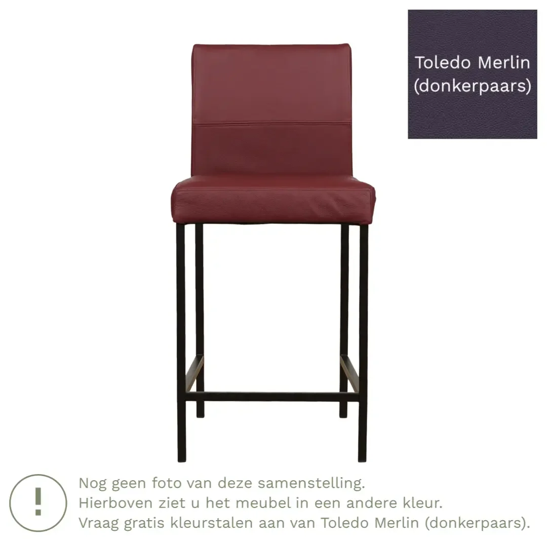 afbeelding van Leren barkruk Bright laag - Toledo Merlin (donkerpaars) - Poten staal vierkant RVS