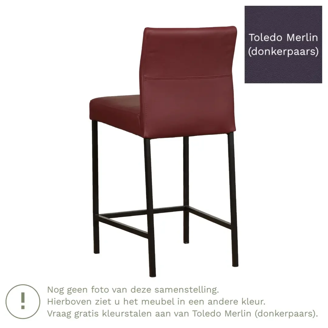 afbeelding van Leren barkruk Bright laag - Toledo Merlin (donkerpaars) - Poten staal vierkant RVS