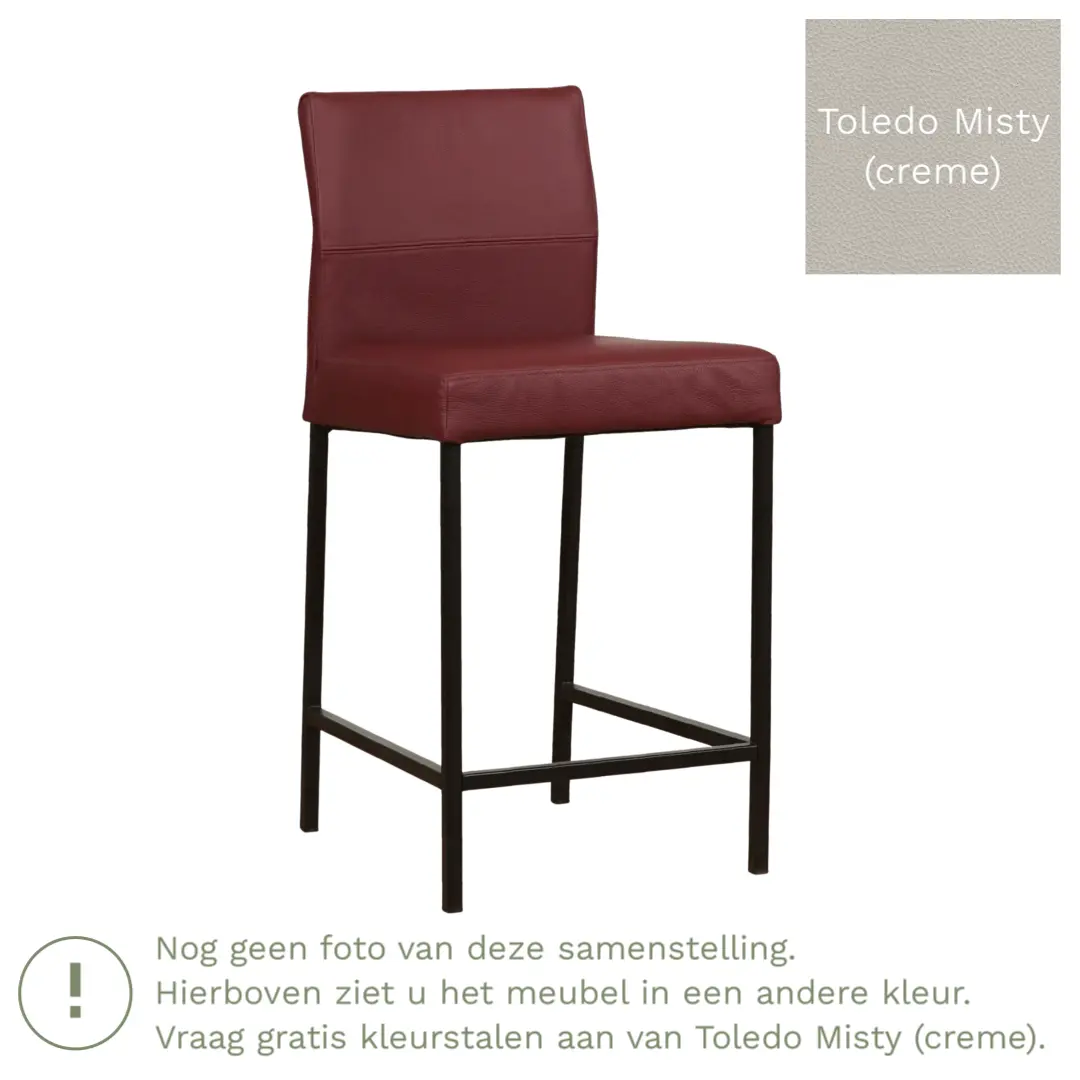 afbeelding van Leren barkruk Bright laag - Toledo Misty (crème) - Poten staal vierkant zwart