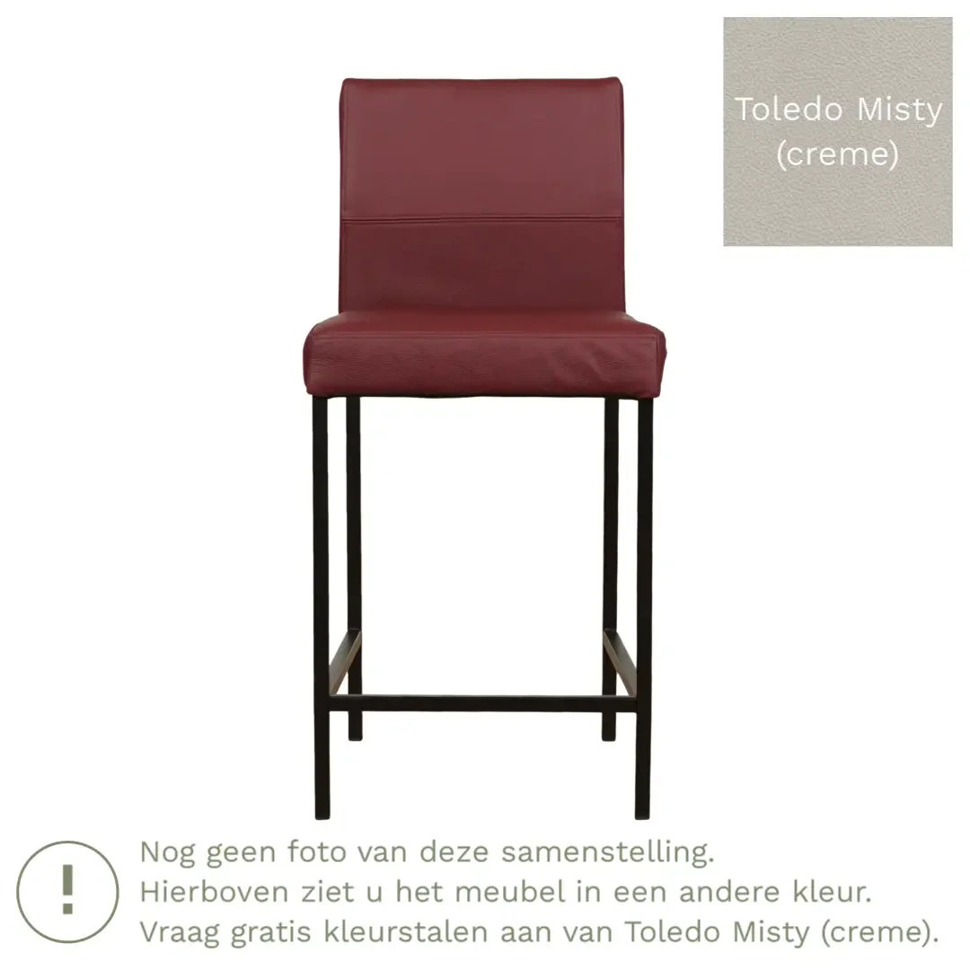 afbeelding van Leren barkruk Bright laag - Toledo Misty (crème) - Poten staal vierkant zwart
