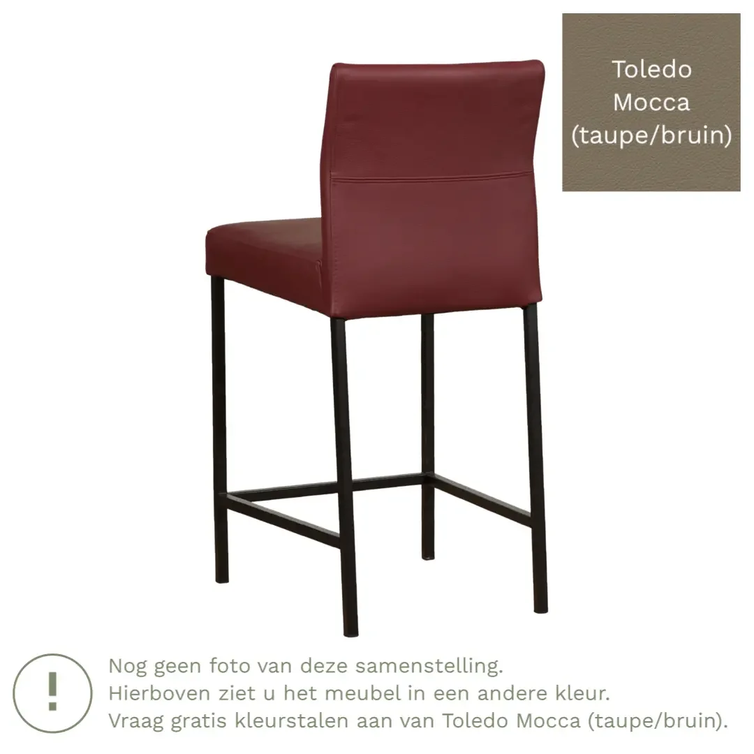 afbeelding van Leren barkruk Bright laag - Toledo Mocca (taupe/bruin) - Poten staal vierkant zwart
