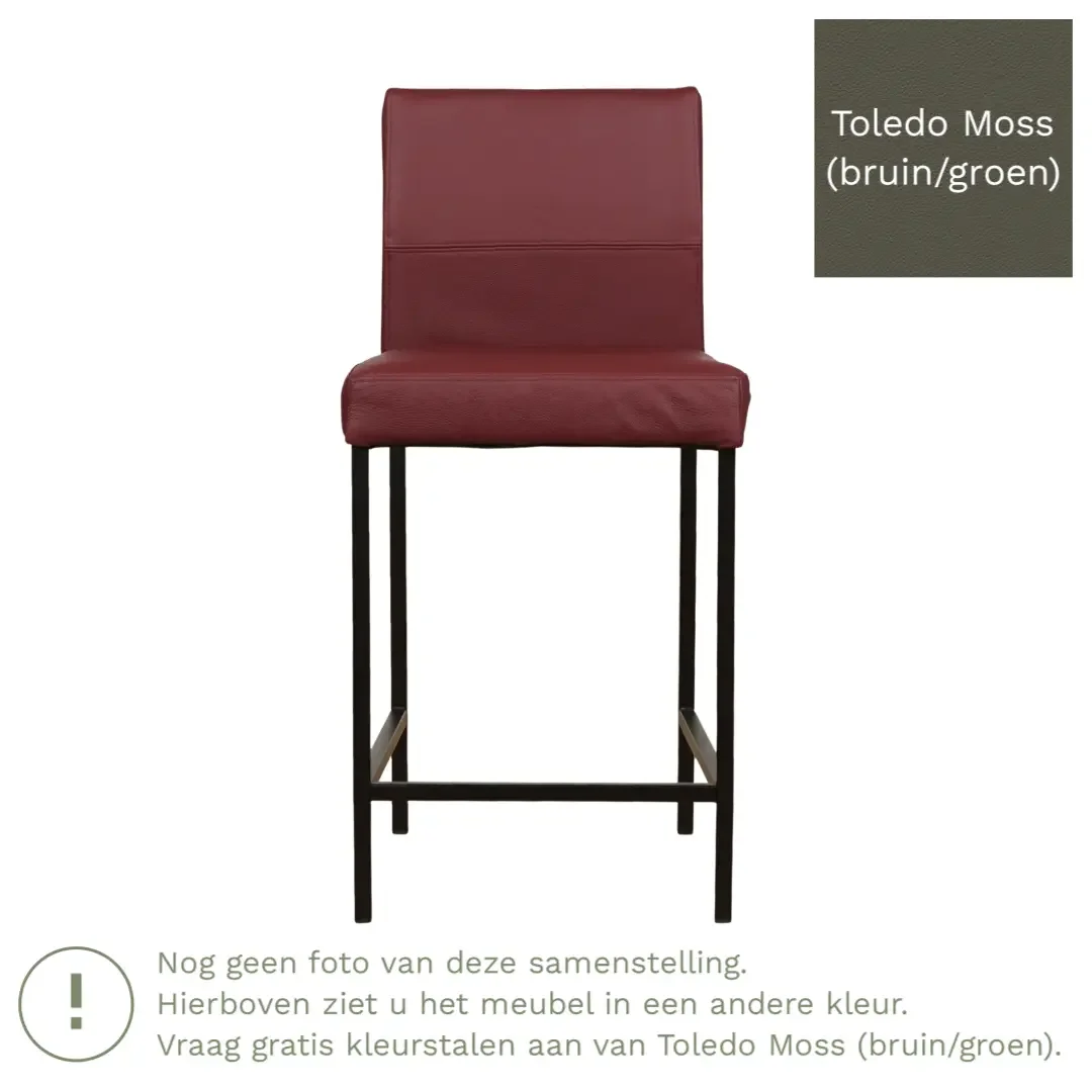 afbeelding van Leren barkruk Bright laag - Toledo Moss (bruin/groen) - Poten staal vierkant RVS