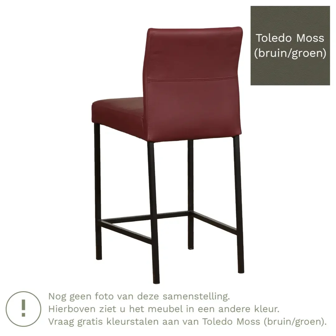 afbeelding van Leren barkruk Bright laag - Toledo Moss (bruin/groen) - Poten staal vierkant RVS